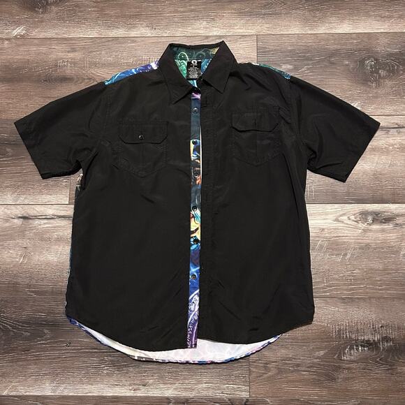 Akademiks Short Sleeve Button Down Black Shirt Tiger Back, Size Large - Picture 1 of 6